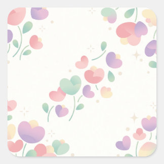 Pastel Heart Shaped Flowers Minimalist Pattern Quadratischer Aufkleber