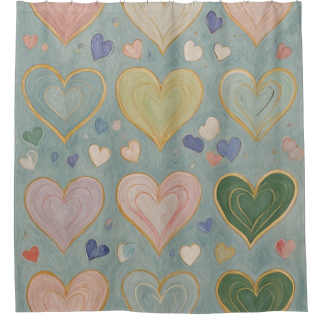Pastel Heart Tapestry Duschvorhang (Vorderseite)