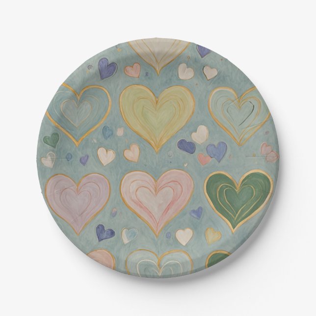 Pastel Heart Tapestry Pappteller (Vorderseite)