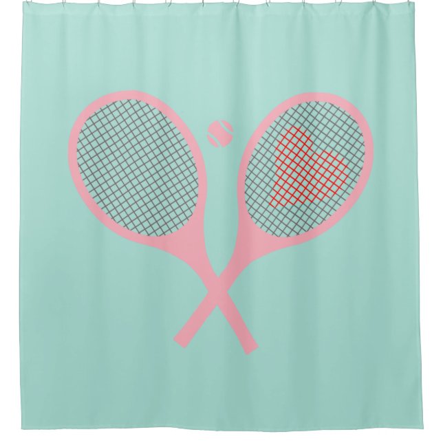 Pastel Heart Tennis Player Racquets Ball Blue Duschvorhang (Vorderseite)