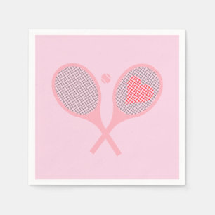 Pastel Heart Tennis Player Racquets Ball Design Serviette