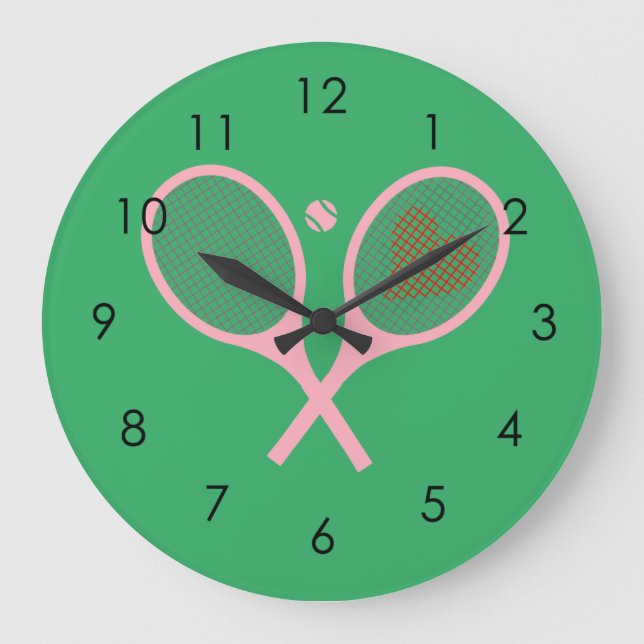 Pastel Heart Tennis Player Racquets Ball Girl Große Wanduhr (Vorderseite)