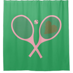 Pastel Heart Tennis Player Racquets Ball Green Duschvorhang
