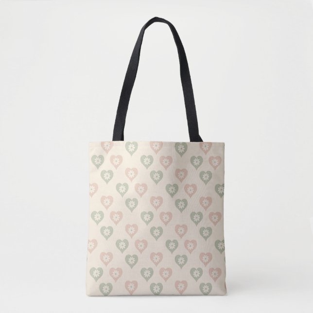 Pastel Heart Tote Bag - Niedliches Blumenmuster Tasche (Vorderseite)