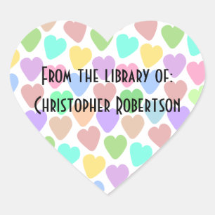 Pastel Hearts Design Buchzeichen Herz-Aufkleber
