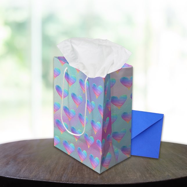 Pastel Hearts Regenbogenmuster Mittlere Geschenktüte (Von Creator hochgeladen)