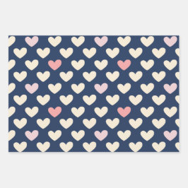 Pastel Hearts über die Marine Geschenkpapier Set