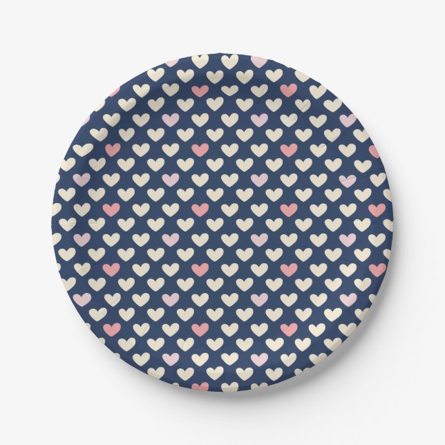 Pastel Hearts über die Marine Pappteller (Vorderseite)