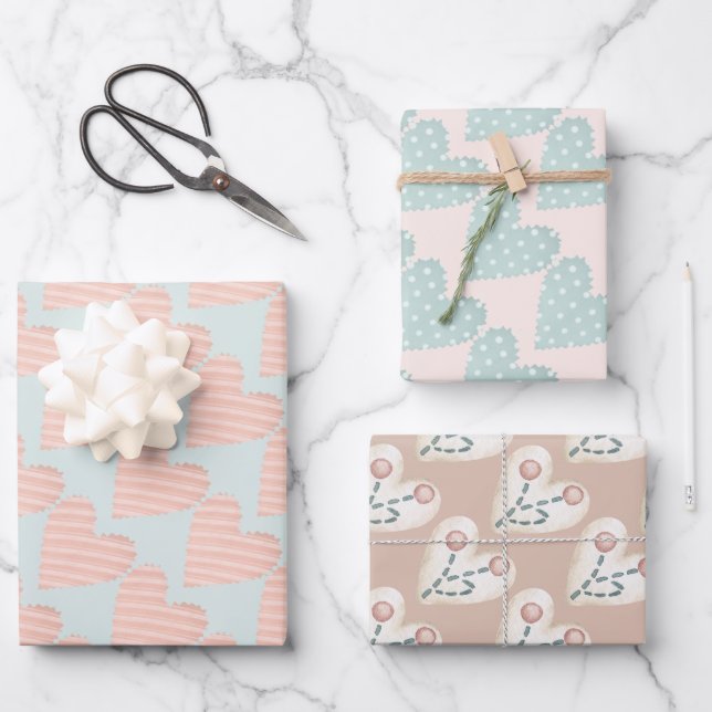 Pastel Hearts Valentines Geschenkpapier Set (Vorderseite)