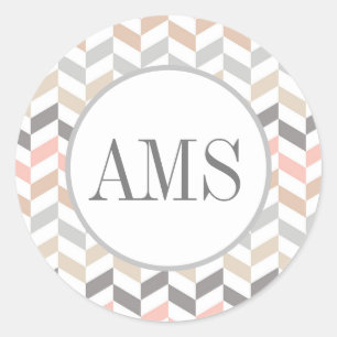 Pastel Herringbone Monogramm Runder Aufkleber