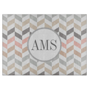 Pastel Herringbone Monogramm Schneidebrett