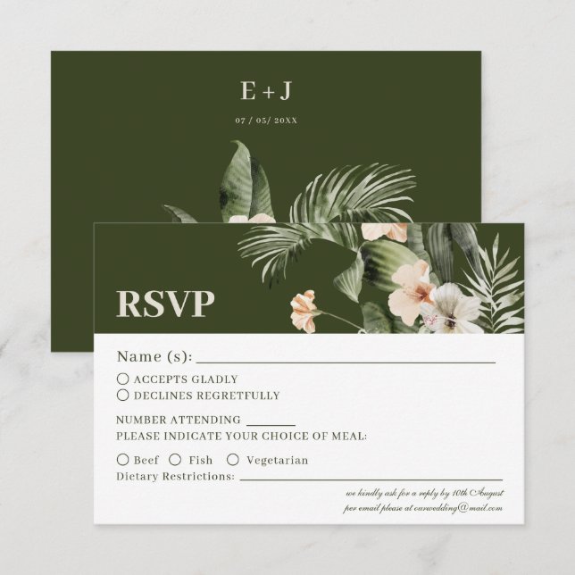Pastel hibiscus boho tropical Mariage Carte RSVP (Devant / Derrière)