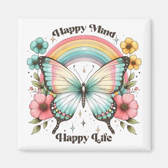 Pastel Hippie "Happy Mind Happy Life" Magnet (Vorne)