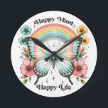 Pastel Hippie "Happy Mind Happy Life" Runde Wanduhr<br><div class="desc">Pastel Hippie "Happy Mind Happy Life" Kopfkissen</div>