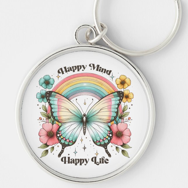 Pastel Hippie "Happy Mind Happy Life" Schlüsselanhänger (Vorne)