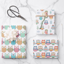 Pastel Hivernal Chouettes Envelopper feuilles de p