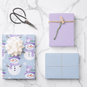 Pastel Holiday Snowman Ergänzendes Set von 3 Niedl Geschenkpapier Set