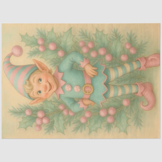 Pastel Holly Christmas Elf Decoupage Seidenpapier (Vorderseite)