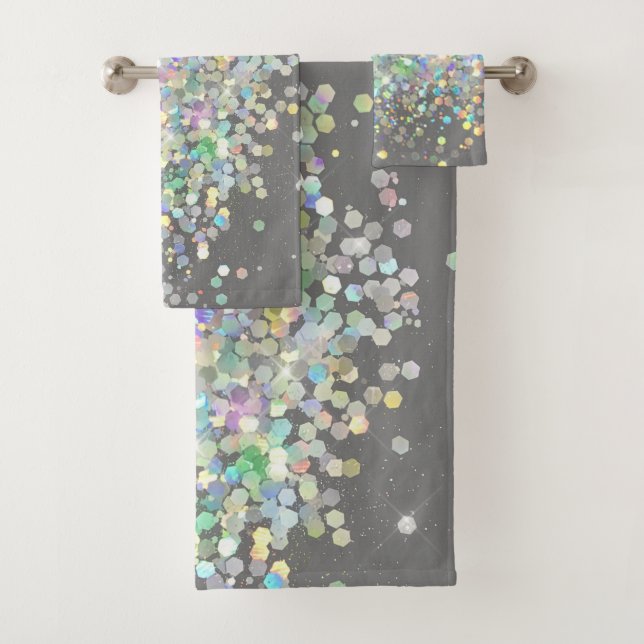 PASTEL HOLOGRAFISCHER SPOT GRAU BADEZIMMER TOWEL S BADHANDTUCH SET (Insitu)