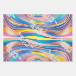 Pastel Holographic Birthday Wrapping Paper Geschenkpapier Set