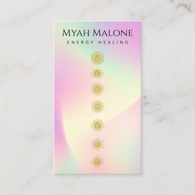 Pastel Holographic Gold Chakras Yoga Instructor Visitenkarte (Vorderseite)