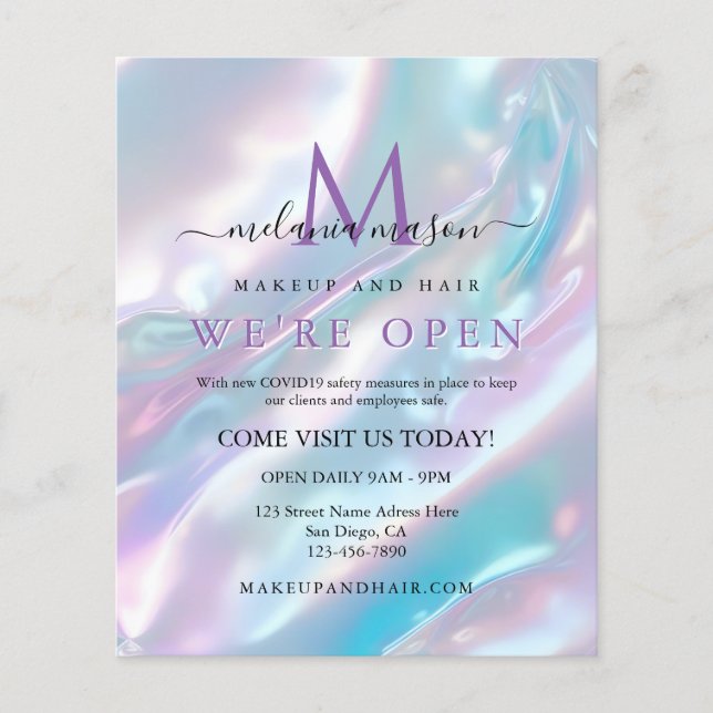 Pastel Holographic Makeup Art Grand Opening Flyer (Vorne)