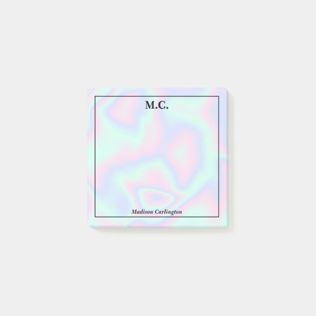 Pastel Holographic Texture Monogram Initials Post-it Klebezettel (Vorderseite)