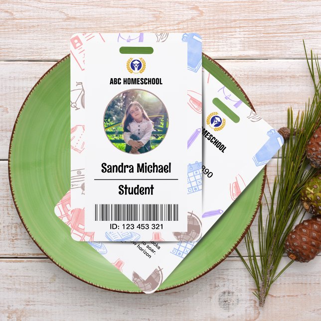 Pastel Homeschool Student ID Card mit Foto & Bar Ausweis (Pastel Homeschool Student ID Card with Photo & Barcode)