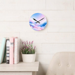 Pastel Horizons: Wo Wolken Träume treffen Runde Wanduhr