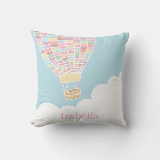 Pastel Hot Air Balloon Nursery Room Coussin Décor (Recto)