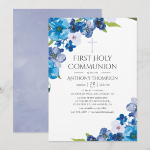Pastel Hues of Blue Floral Taufe oder Christening Einladung