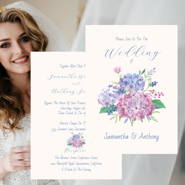 Pastel Hydrangea Flowers Faire-part de mariage (Pastel Hydrangea Flowers Wedding Invitation)