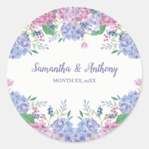 Pastel Hydrangeas - Blumenhochzeit Runder Aufkleber