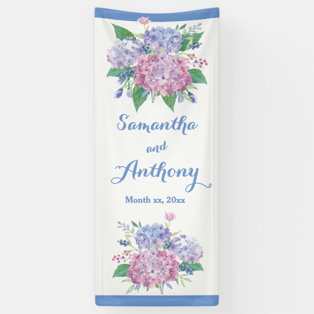 Pastel Hydrangeas - Vertikales Hochzeitsbanner Banner (Vertikal)