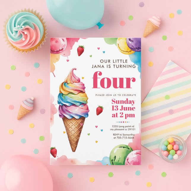 Pastel Ice Cream Cone Birthday | Girl’s Sweet  Einladung (Von Creator hochgeladen)