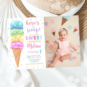 Pastel Ice Cream Hier ist das Scoop Birthday Foto Einladung