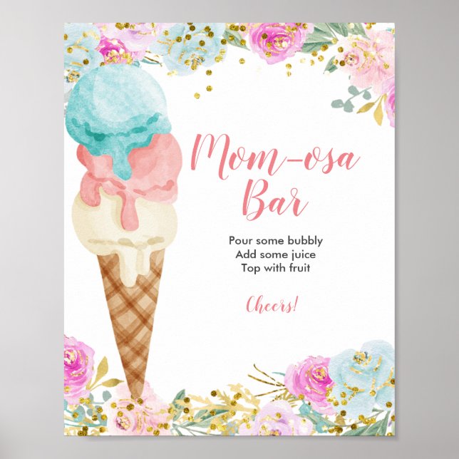 Pastel Ice creme floral Girl Momosa Bar Sign Poster (Vorne)