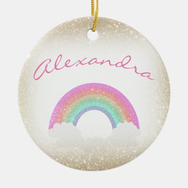 Pastel Imitate Glitzer Regenbogen mit Individuelle Keramik Ornament (Vorne)