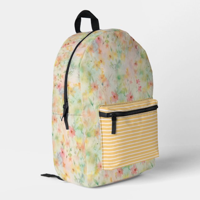 Pastel Impressionist Blume Bedruckter Rucksack (Rückseitige Ecke links)