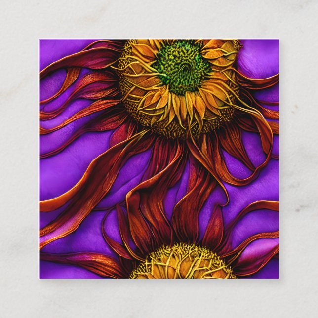 Pastel Ink Flow Intricate Sonnenblume botanisch Quadratische Visitenkarte (Vorderseite)