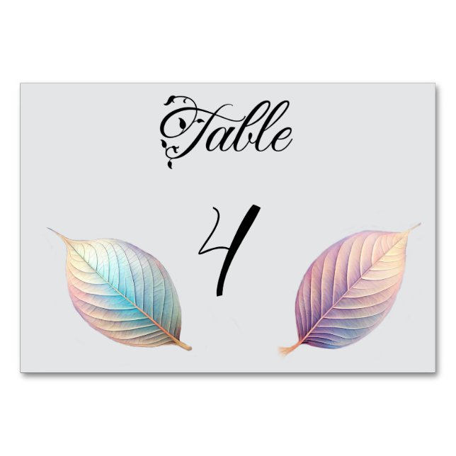 Pastel Iridescent Blätter Hochzeiten Dreamy Pastel Tischnummer (Vorderseite)