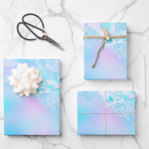 Pastel Iridescent Herz Gemustert Blue Lila. Geschenkpapier Set