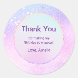 Pastel Iridescent Starry Glitzer Galaxy Vielen Dan Runder Aufkleber