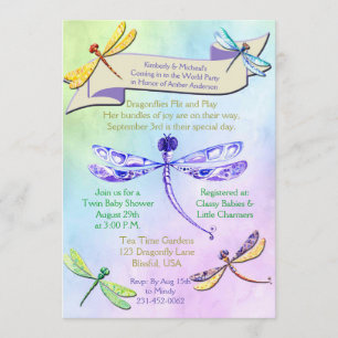 Pastel Jewel Tone Dragonfly Kinderdusche laden ein Einladung