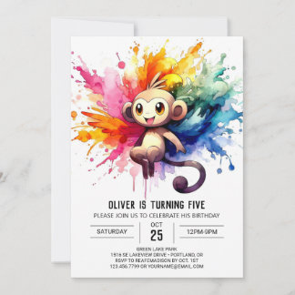 Pastel Joyful Monkey Geburtstag Einladung