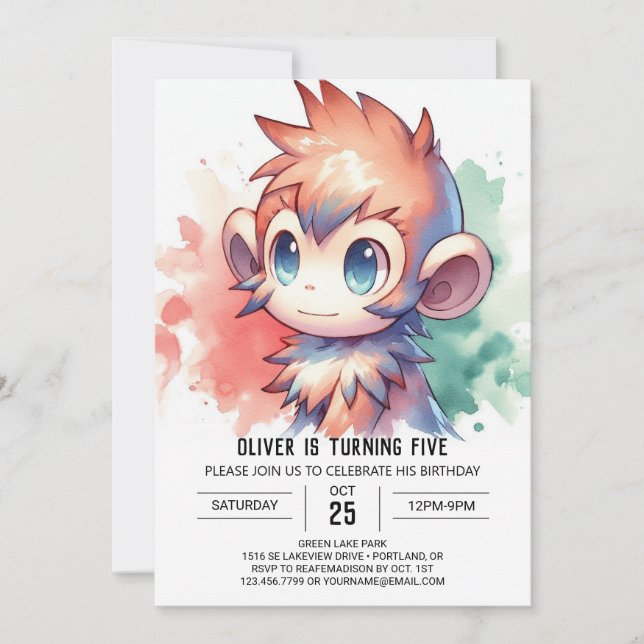Pastel Joyful Monkey Geburtstag Einladung (Vorderseite)
