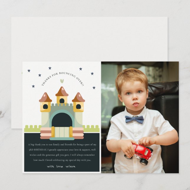 Pastel Jumping Castle Jump Foto Kindergeburtstag Dankeskarte (Vorne/Hinten)