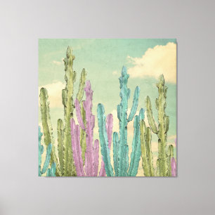 Pastel-Kaktus gegen bewölkten Himmel Collage Leinwanddruck