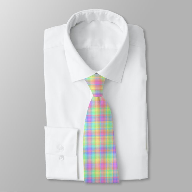 Pastel Kariert Men Yellow Blue Green Lila Krawatte (Gebunden)