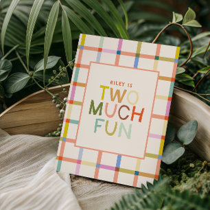 Pastel Kariert "Two Much Fun" 2. Geburtstag vielen Dankeskarte
